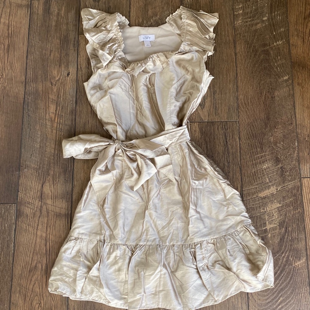 Ann Taylor Loft Gold Ruffle Dress